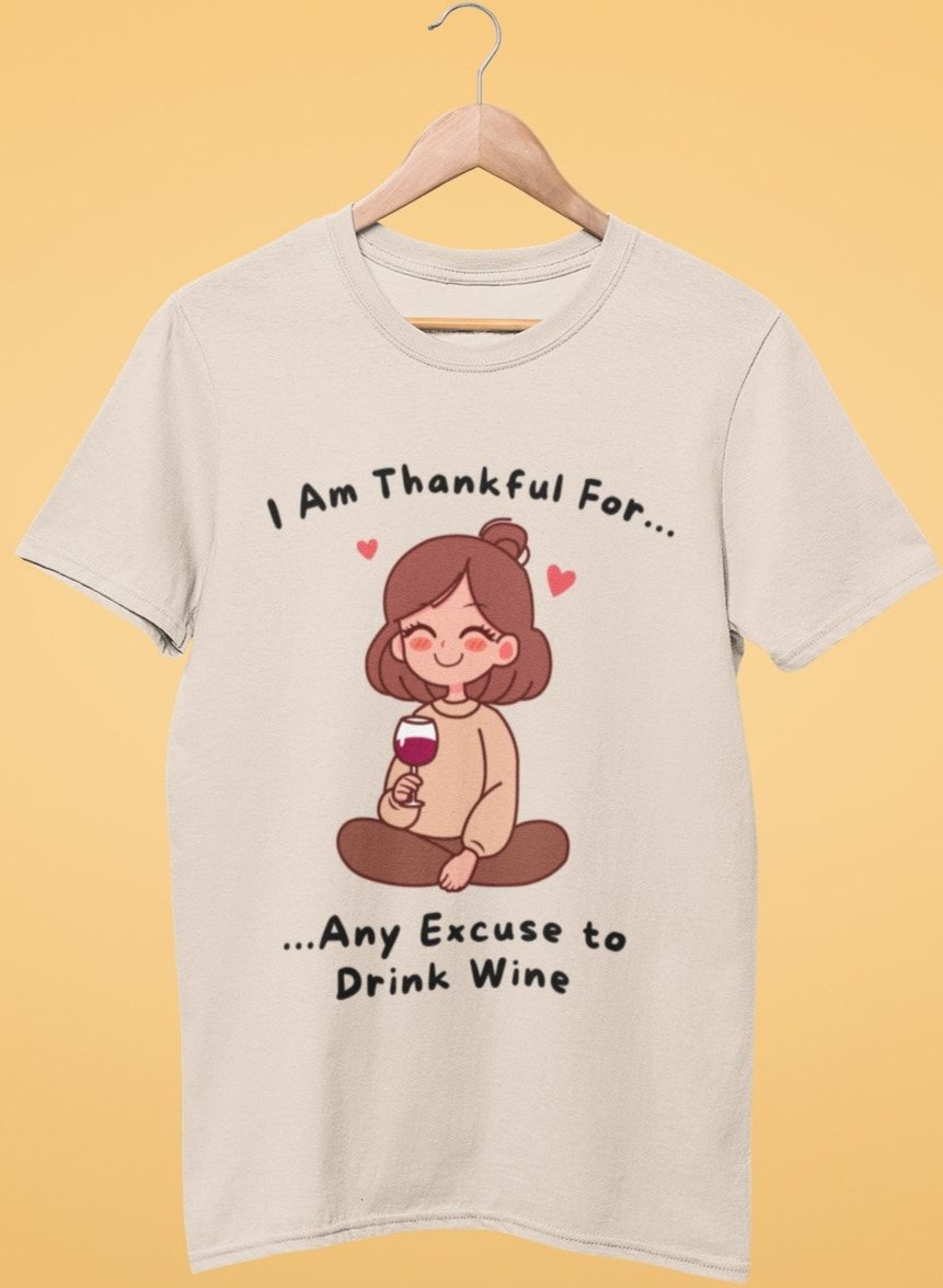 funny thanksgiving t shirt i am thankful for any excuse to drink wine natural color