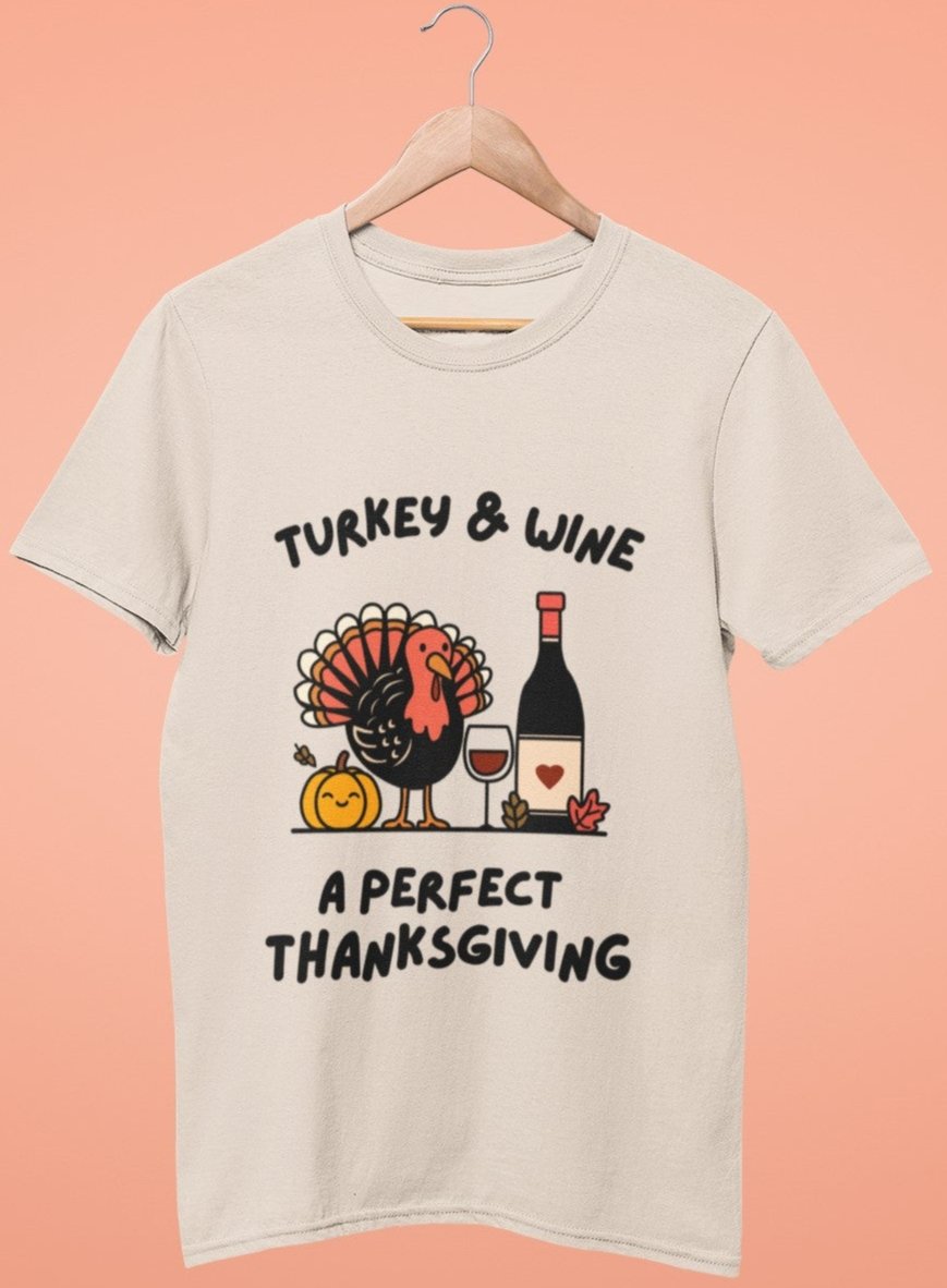 funny thanksgiving t shirt turkey and wine a perfect thanksgiving natural color