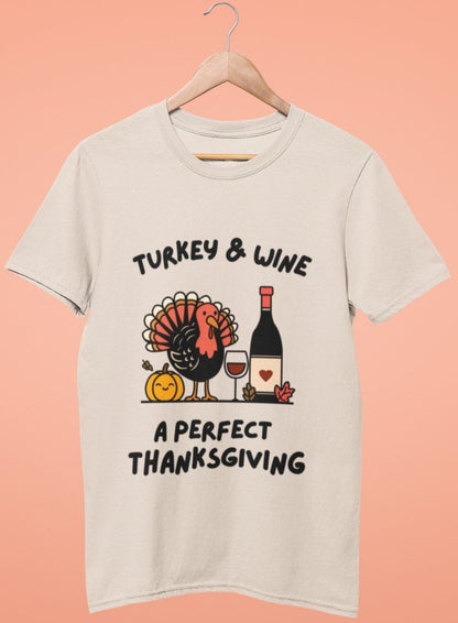 funny thanksgiving t shirt turkey and wine a perfect thanksgiving natural color
