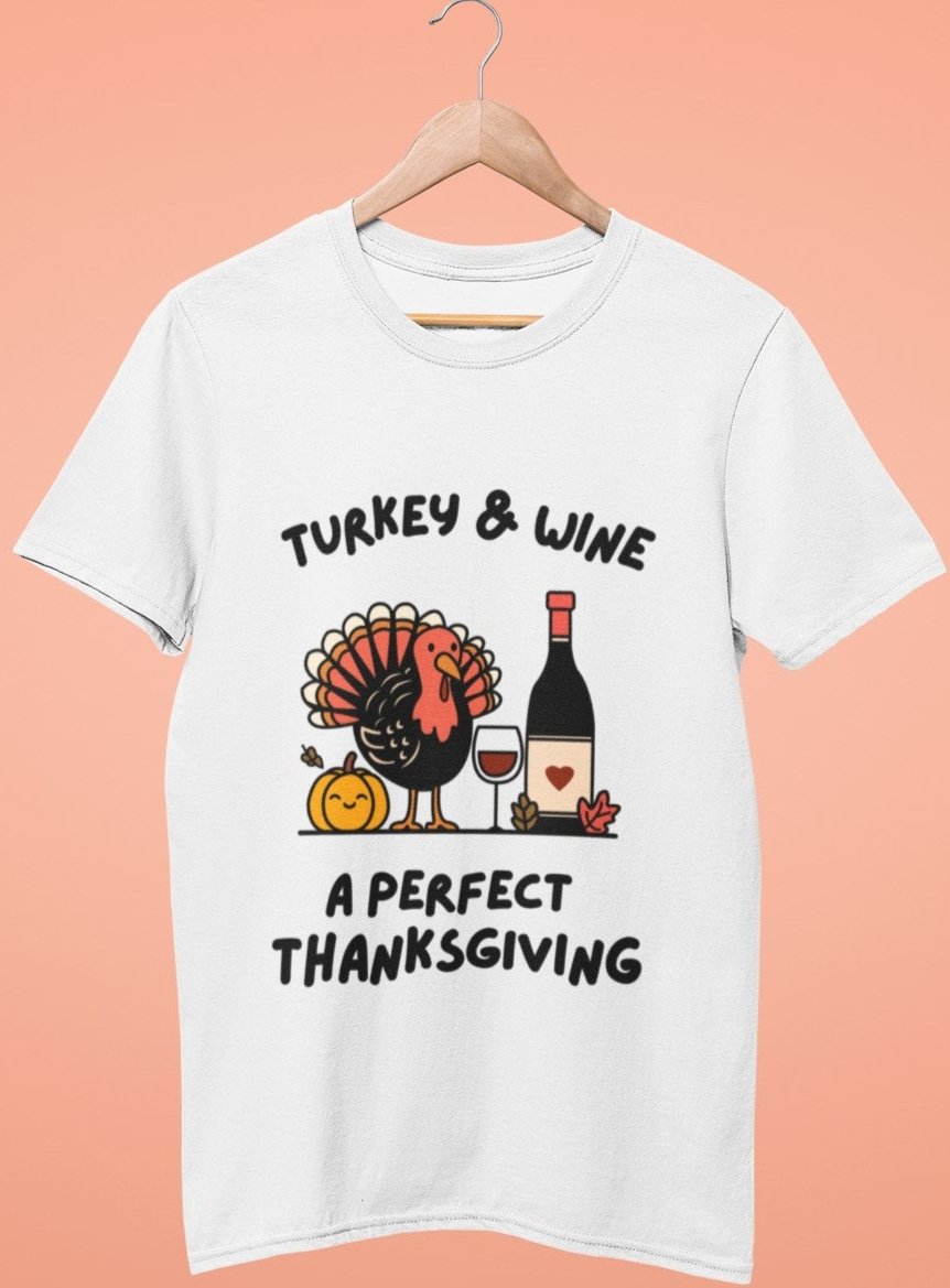 funny thanksgiving t shirt turkey and wine a perfect thanksgiving white color