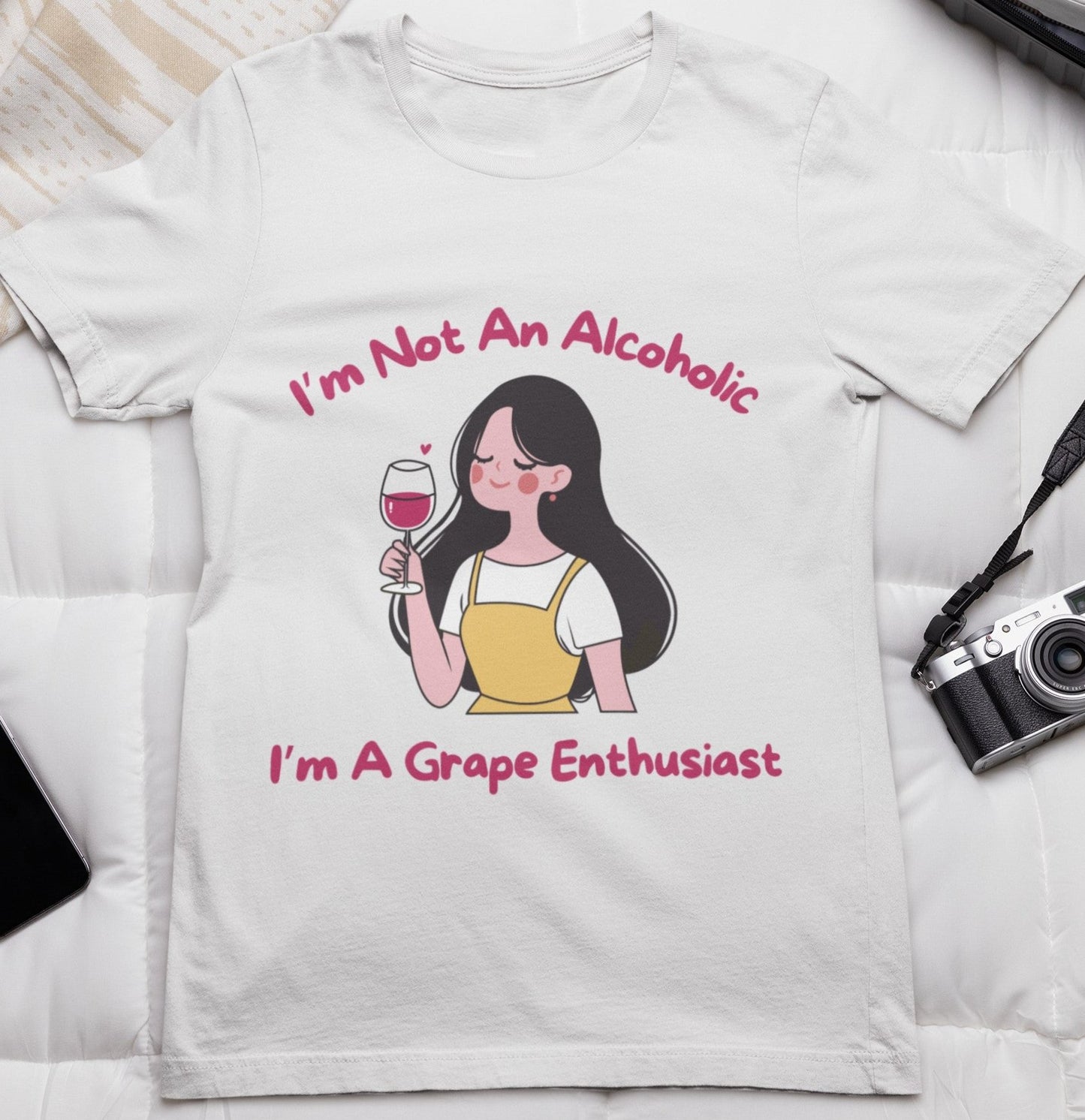 ladies funny wine shirts i am not an alcoholic i am a grape enthusiast ash grey color