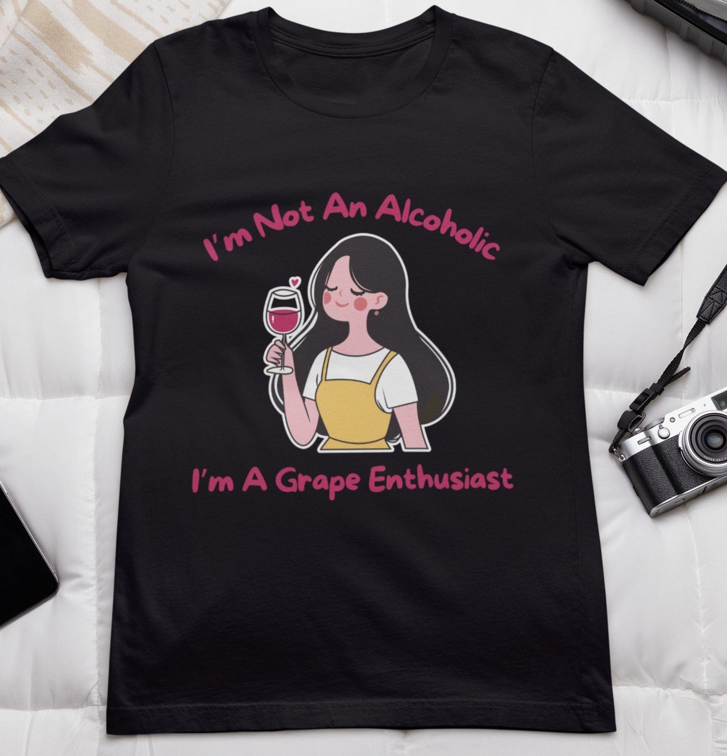 ladies funny wine shirts i am not an alcoholic i am a grape enthusiast black color