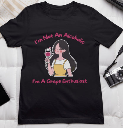 ladies funny wine shirts i am not an alcoholic i am a grape enthusiast black color