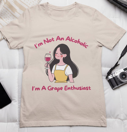 ladies funny wine shirts i am not an alcoholic i am a grape enthusiast natural color