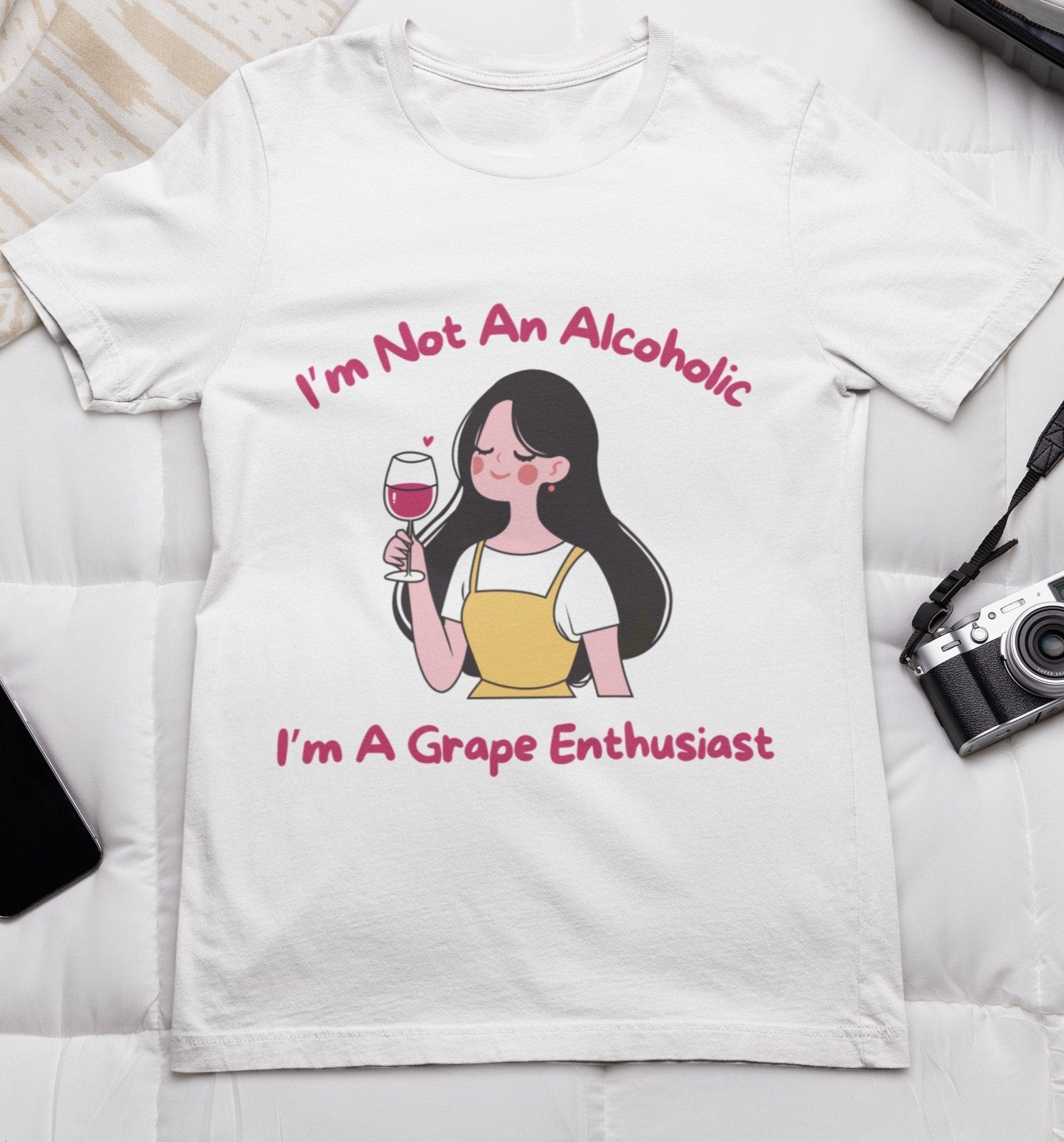ladies funny wine shirts i am not an alcoholic i am a grape enthusiast white color