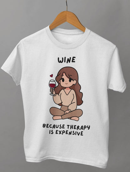 ladies funny wine shirts wine because therapy is expensive ash grey color