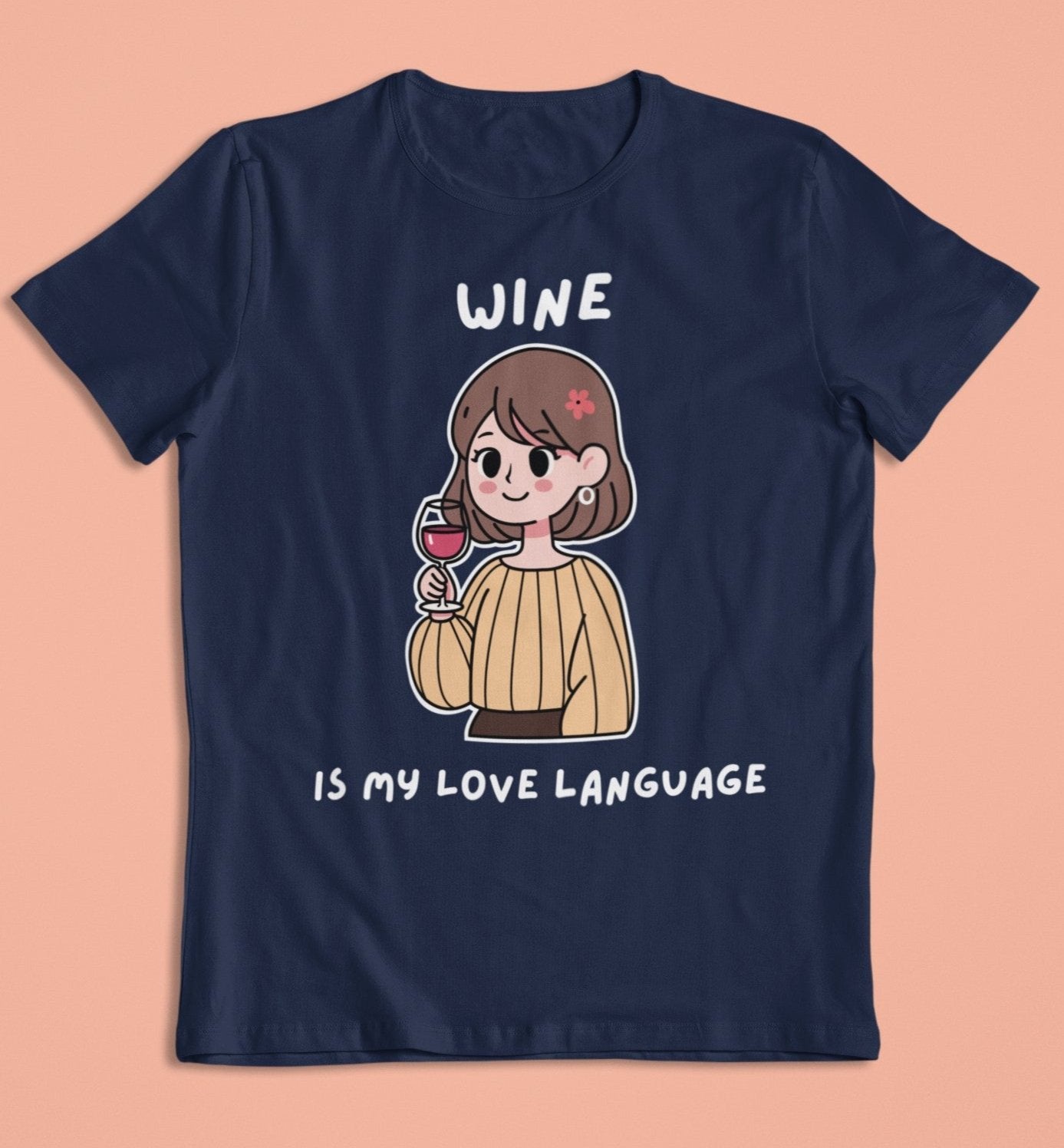 ladies funny wine shirts wine is my love language navy blue color